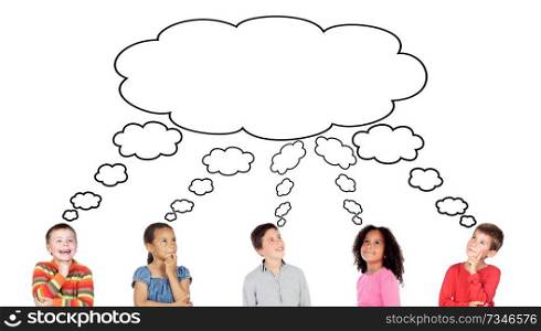 Pensive children thinking about something isolated on a white background