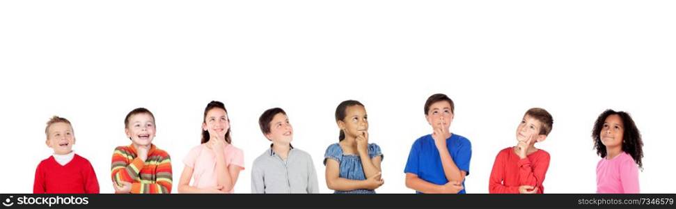 Pensive children thinking about something isolated on a white background