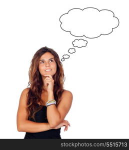 Pensive girl isolated on a white background