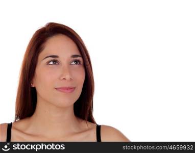 Pensive girl with solated on a white background