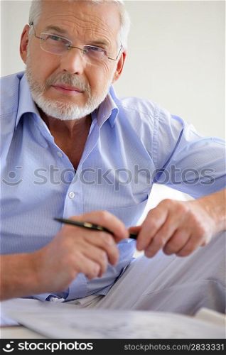 Pensive gray-haired man