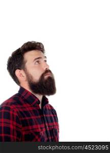 Pensive handsome with long beard isolated on a white background