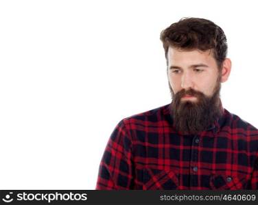 Pensive handsome with long beard isolated on a white background