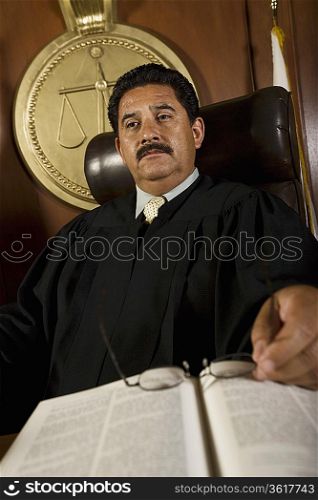 Pensive judge in court