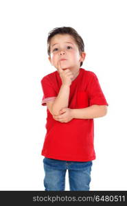 Pensive kid imagining something . Pensive kid imagining something isolated on a white background