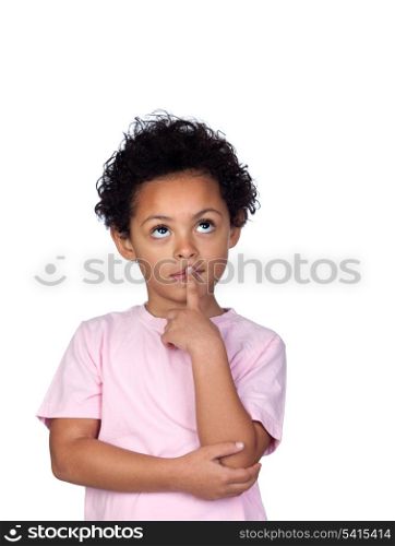 Pensive latin child isolated on white background