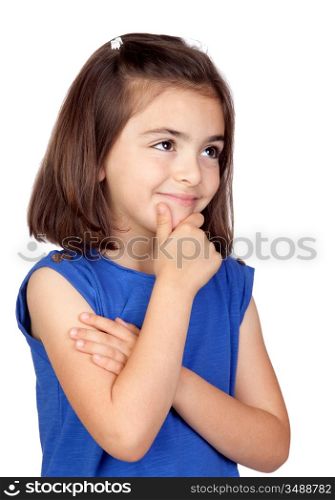 Pensive little girl isolated on a over white background