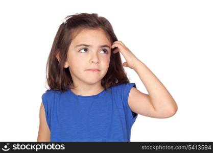 Pensive little girl isolated on a over white background