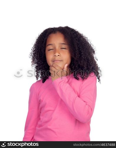 Pensive little girl isolated on a white background