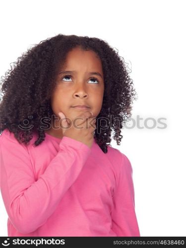 Pensive little girl isolated on a white background