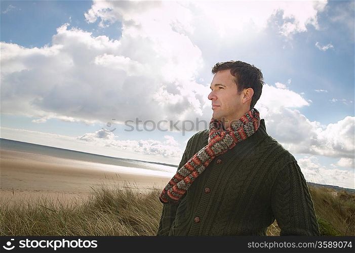 Pensive man at ocean