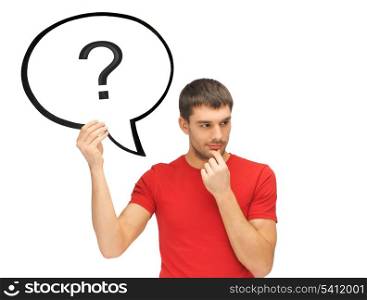 pensive man with question mark in text bubble