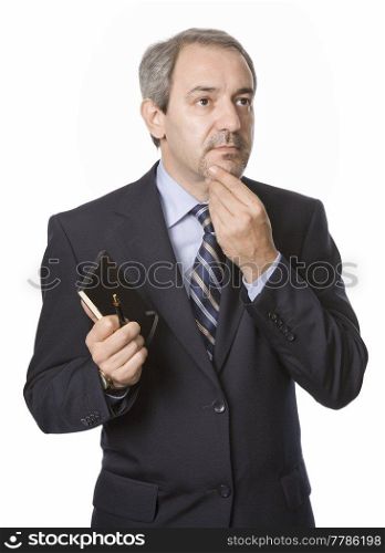 pensive mature business man, isolated on white