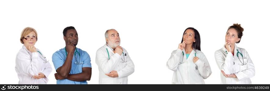 Pensive medical team isolated on a white background
