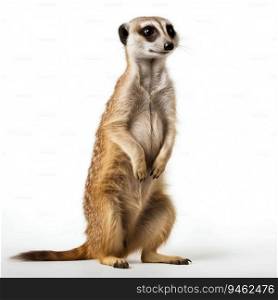 Pensive Meerkat Standing Upright Isolated on White Background. Generative ai. High quality illustration. Pensive Meerkat Standing Upright Isolated on White Background. Generative ai