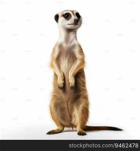 Pensive Meerkat Standing Upright Isolated on White Background. Generative ai. High quality illustration. Pensive Meerkat Standing Upright Isolated on White Background. Generative ai