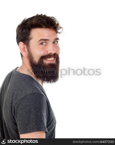Pensive men with long beard isolated on white background