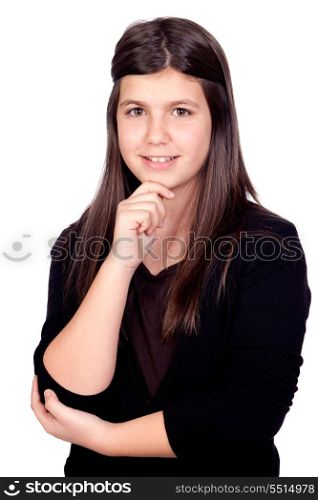 Pensive preteen girl isolated on white background
