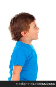 Pensive small child looking up. Pensive small child looking up isolated on a white background