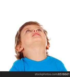 Pensive small child looking up. Pensive small child looking up isolated on a white background
