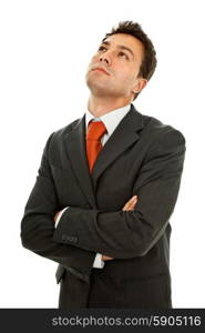 pensive young business man portrait in white background