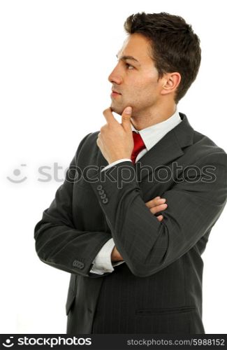 pensive young business man portrait in white background