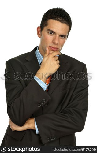 pensive young business man portrait in white background