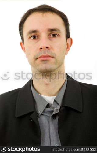 pensive young man looking in a white background
