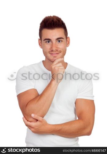 Pensive young men isolated on a white background