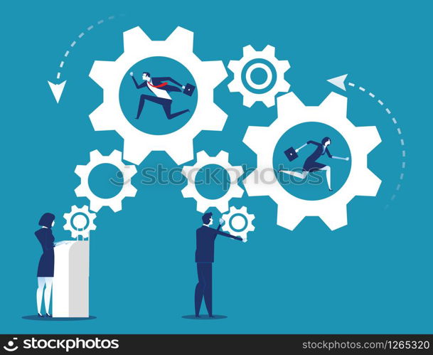 People and Business industry working of gears mechanism. Concept business team vector illustration.