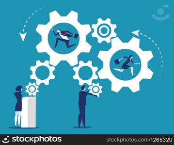 People and Business industry working of gears mechanism. Concept business team vector illustration.