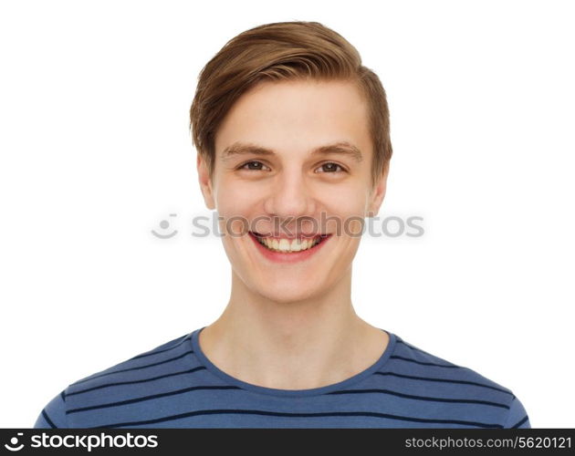 people and happiness concept - smiling teenage boy over white background