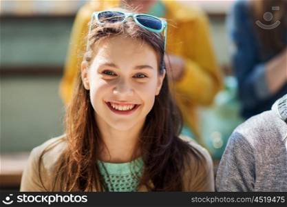 people and portrait concept - happy teenage girl face. happy teenage girl face