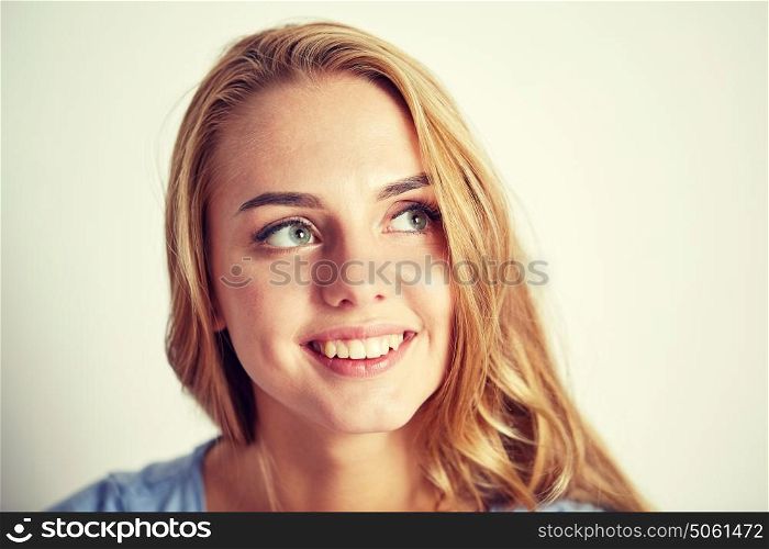 people and portrait concept - happy woman face. happy young woman face