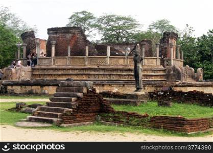 People and temple Vatadage in Polonnaruwa, Sri Lanka