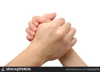 People Arm wrestling on white background
