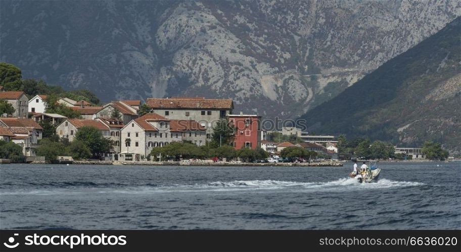 People boating in Bay of Kotor, Montenegro