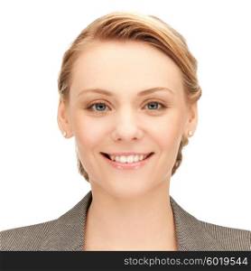 people, business, female and portrait concept - happy smiling young woman face