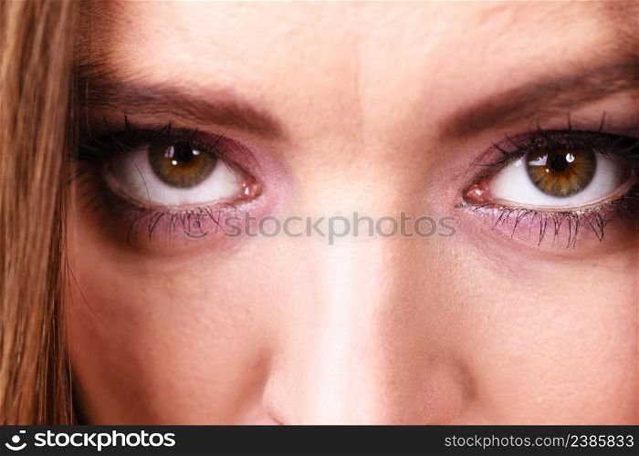 People concept. Close up female face. Young woman has beautiful eyes make up.. Close up of female face eyes.