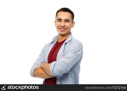 people concept - smiling young man over white background. smiling young man over white background