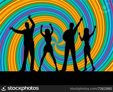 People Dancing Showing Disco Music And Silhouette