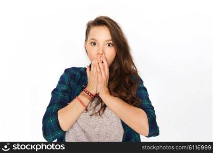 people, emotion, expression and teens concept - scared teenage girl