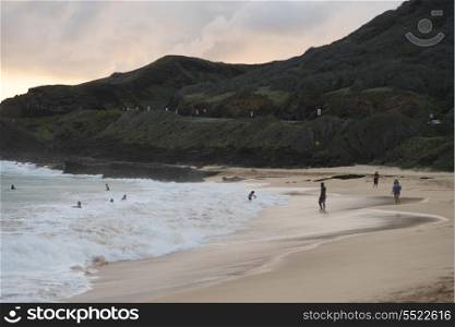 People enjoying the beach, Sandy Beach, Oahu, Hawaii, USA
