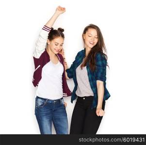 people, friends, teens and friendship concept - happy smiling pretty teenage girls dancing