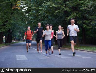 people group jogging, runners team on morning training