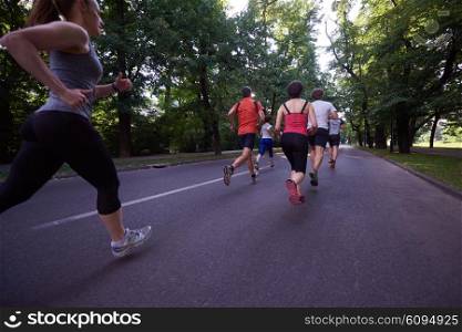 people group jogging, runners team on morning training