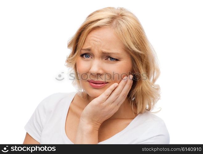 people, healthcare, dentistry and problem concept - unhappy woman suffering toothache