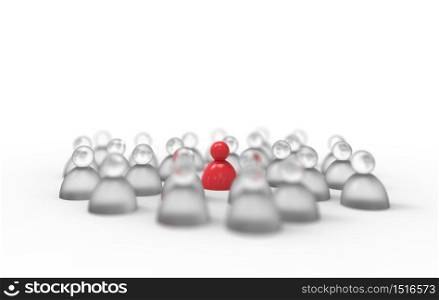 People icons. The leader. Think different concept isolated on white background. 3D illustration.