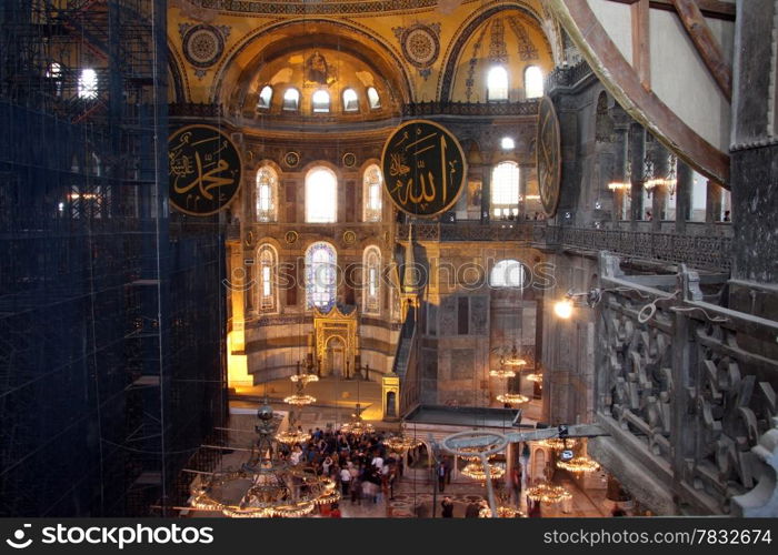 People in Aya Sophya mosque in Istanbul, Turkey