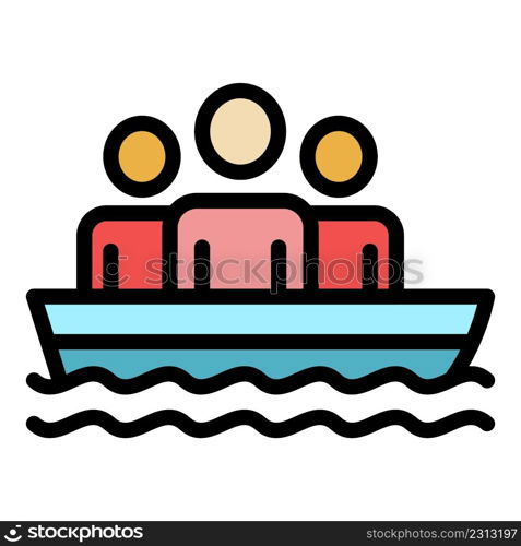 People in rescue boat icon. Outline people in rescue boat vector icon color flat isolated. People in rescue boat icon color outline vector